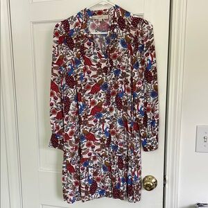 LOFT Red/Orange, Brown and Blue Dress with Bishop Sleeves